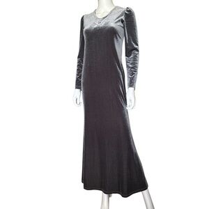 Heaven Plain Maxi Gray/Silver Dress Velvet Luxurious Elegant & Versatile Style L